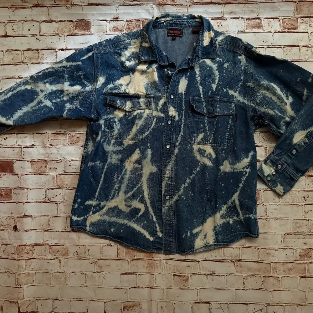 Wolverine Blue Denim Bleach Washed Long Sleeve Shirt Shacket